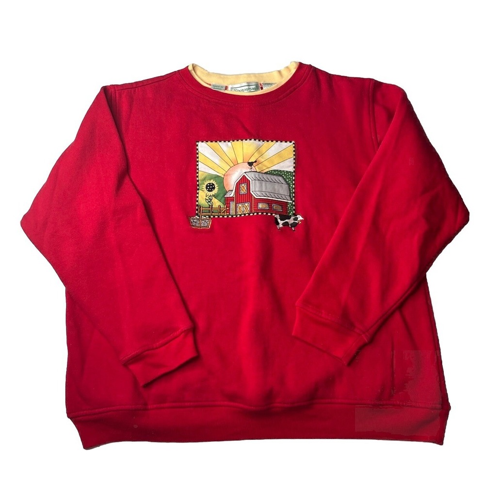 Vtg Shenanigans Sweatshirt Red Barn Cow Farm Long Sleeve‎ Size Medium